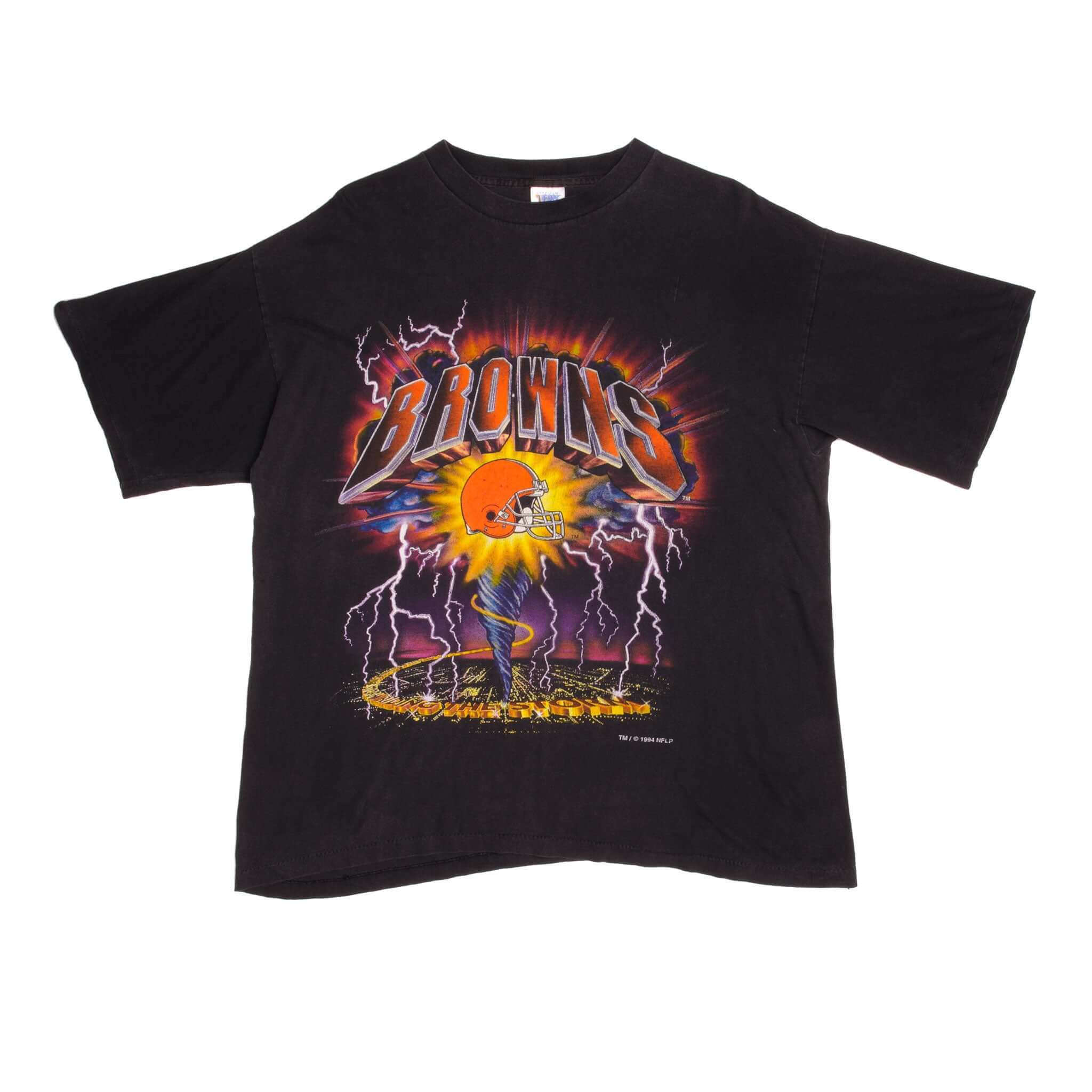 Vintage Black NFL Browns Tee Shirt Early 1994 Size XLarge Made In USA With Single Stitch Sleeves.