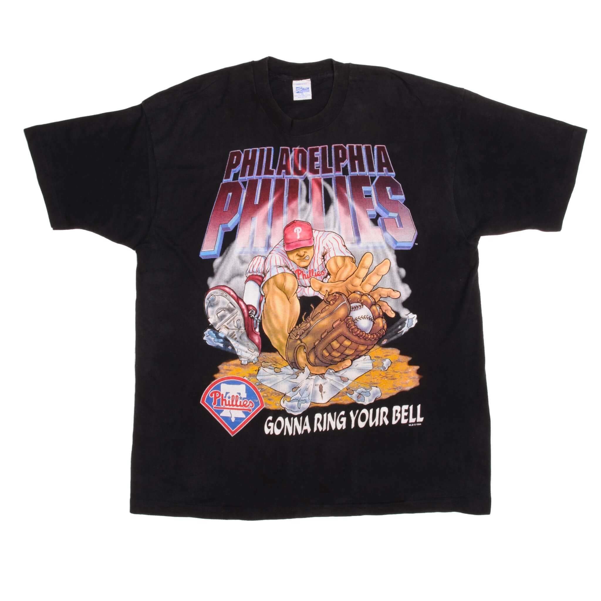 Vintage MLB Philadelphia Phillies  Gonna Ring Your Bell Tee Shirt 1994 Size XL Made In USA with single stitch sleeves.