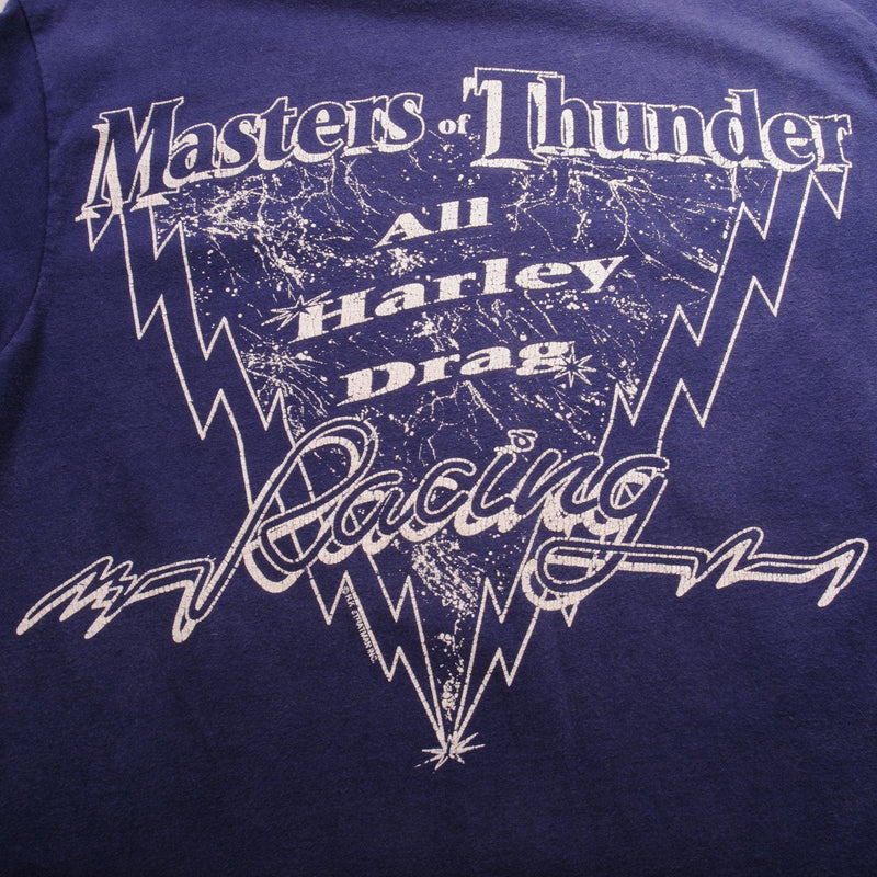 Vintage Harley Davidson Master Of Thunder Laconia Bike Week 95 Epping, New Hampshire All Harley Drag Racing Tee Shirt 1995 Size Medium Made In Usa With Single Stitch Sleeves