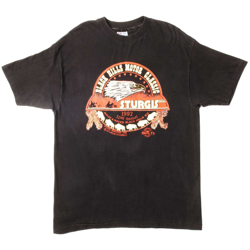 Vintage Black Hills Motor Classic 1992 Sturgis Tee Shirt Size Large Made In USA. BLACK