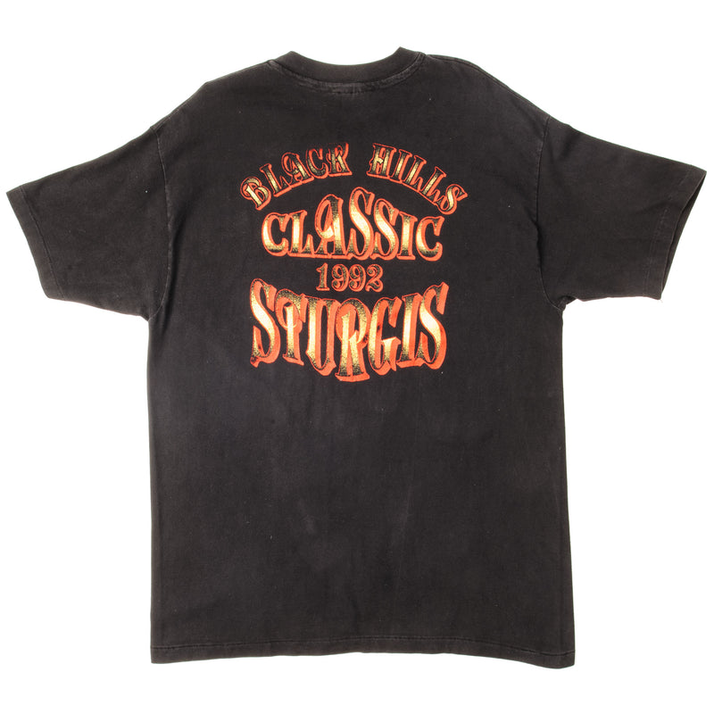 Vintage Black Hills Motor Classic 1992 Sturgis Tee Shirt Size Large Made In USA. BLACK