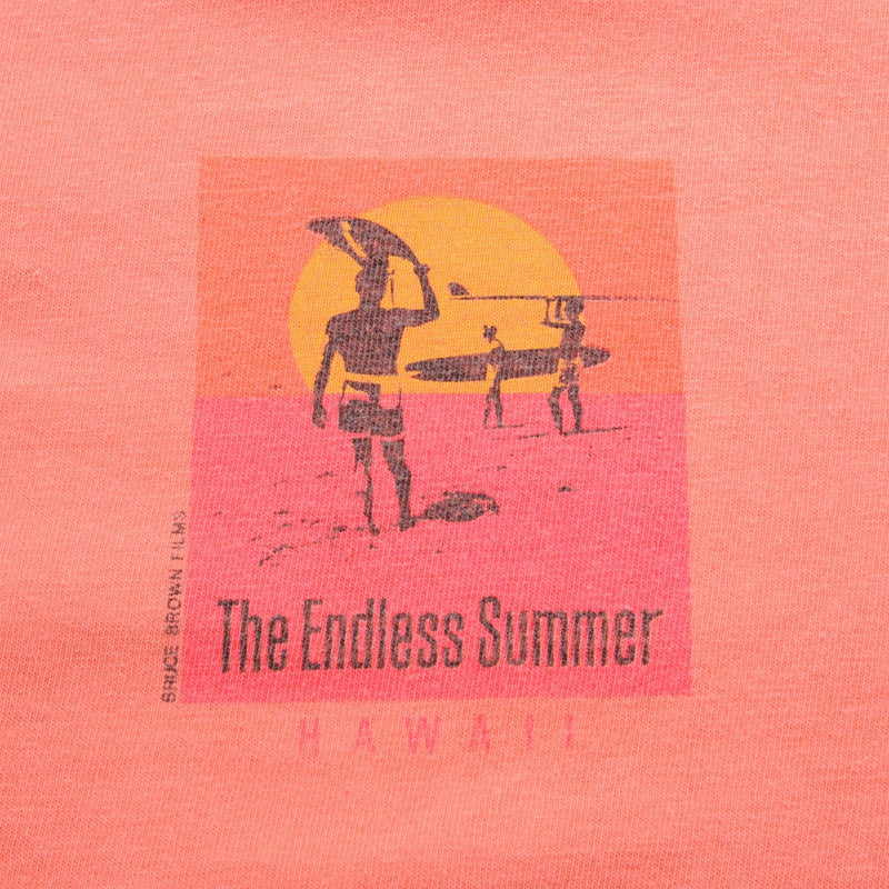 Vintage Crazy Shirt The Endless Summer Bruce Brown Films Tee Shirt 1980S Size XLarge Made In USA With Single Stitch Sleeves.