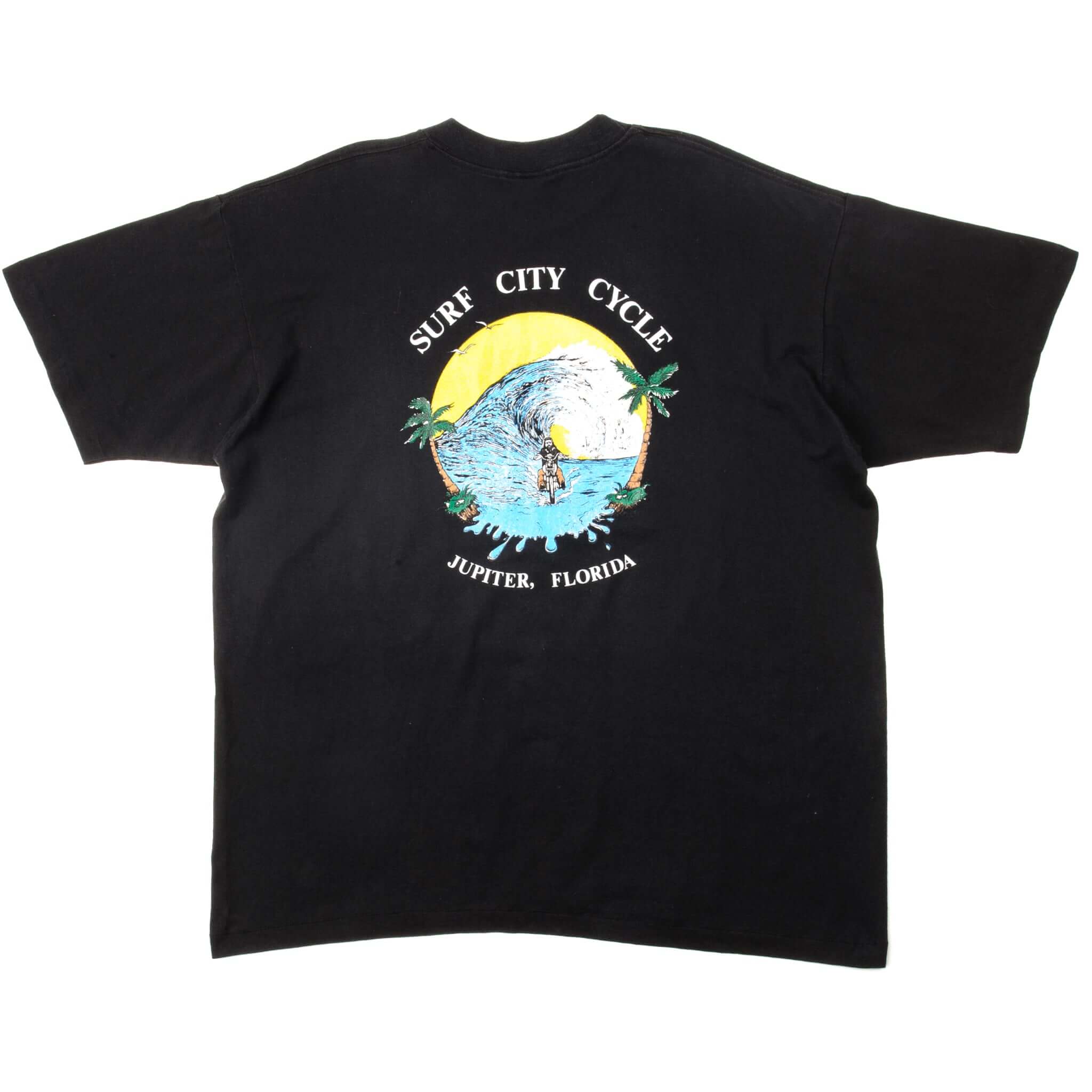 Vintage Harley Davidson Surf City Cycle Metallic Tee Shirt 1990 Size XL Made In USA. BLACK