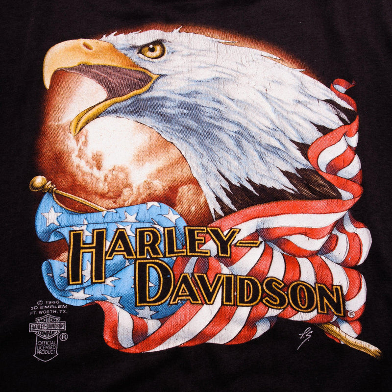 Vintage Harley Davidson 3D Emblem 1986 Tee Shirt Size Small With Single Stitch Sleeves