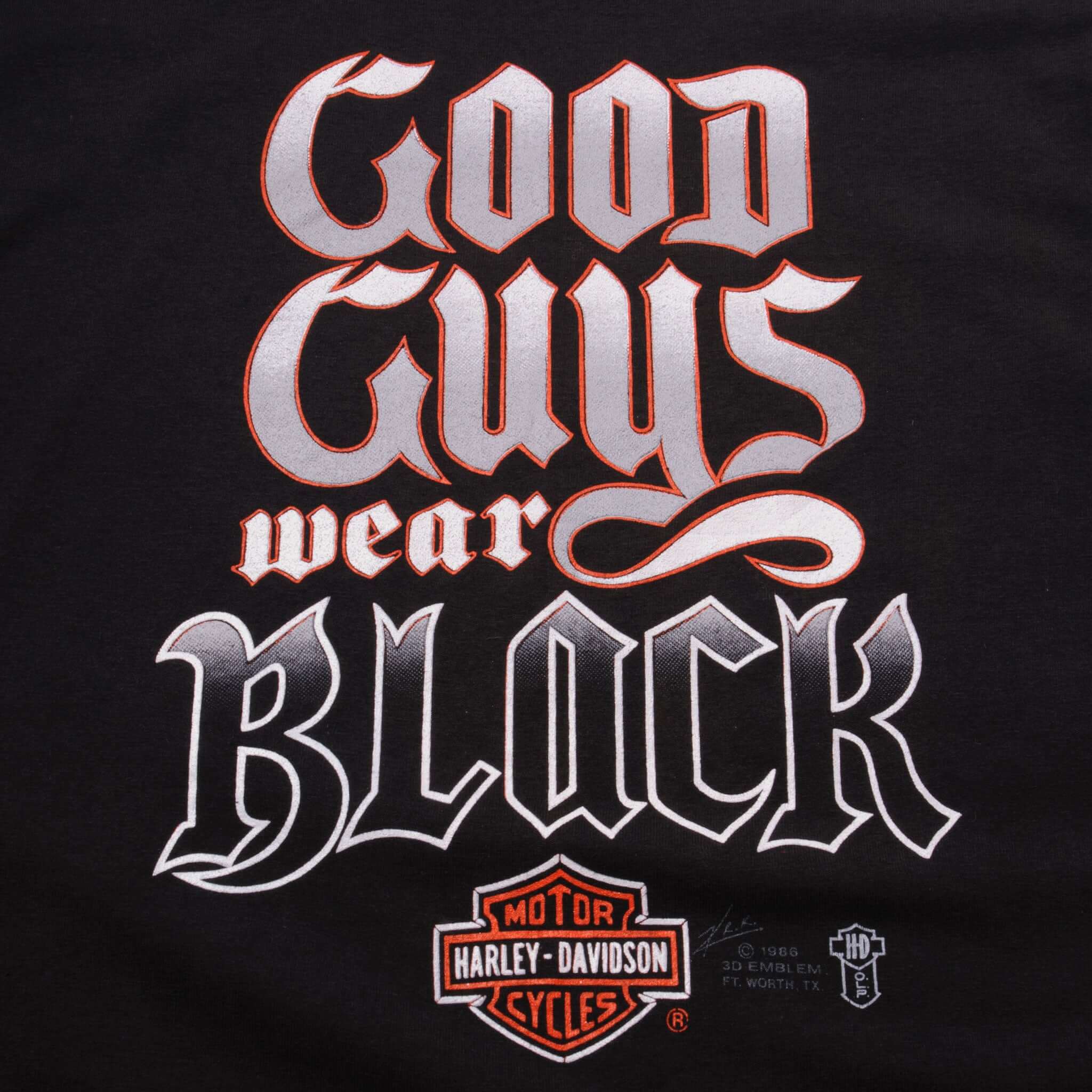 Vintage Harley Davidson 1986 Tee Shirt Size Large Made In USA With Single Stitch Sleeves. 3D Emblem