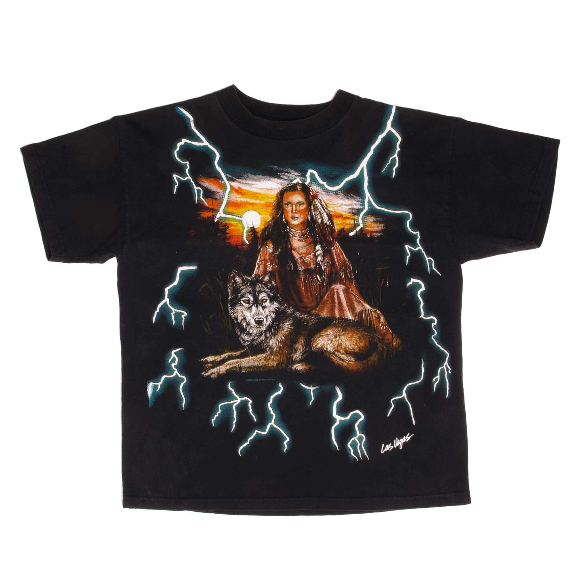 Vintage Animal Print All Over Print USA Thunder Las Vegas Tee Shirt 1990 Size Large Brazos Sportswear