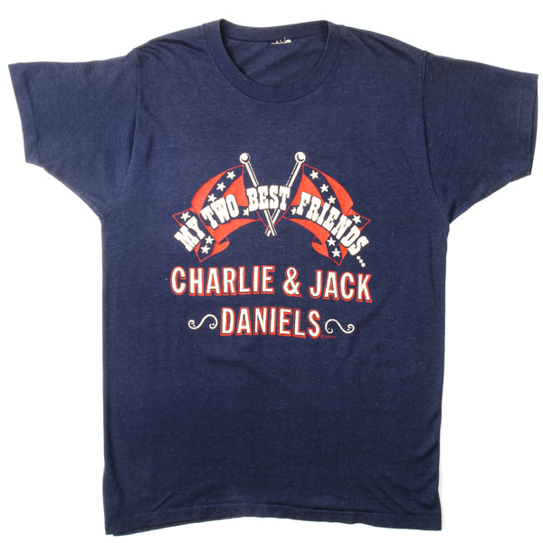 Vintage My Two Best Friends... Charlie & Jack Daniels Tee Shirt Size Medium. BLUE