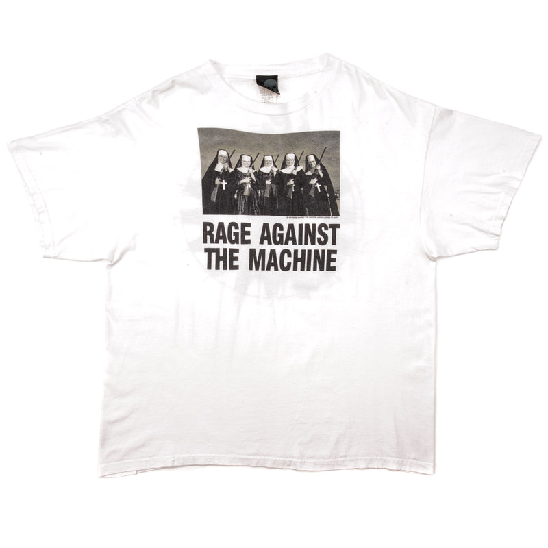 Vintage Rage Against The Machine Nuns With Guns Tee Shirt 1997 Size Large. WHITE