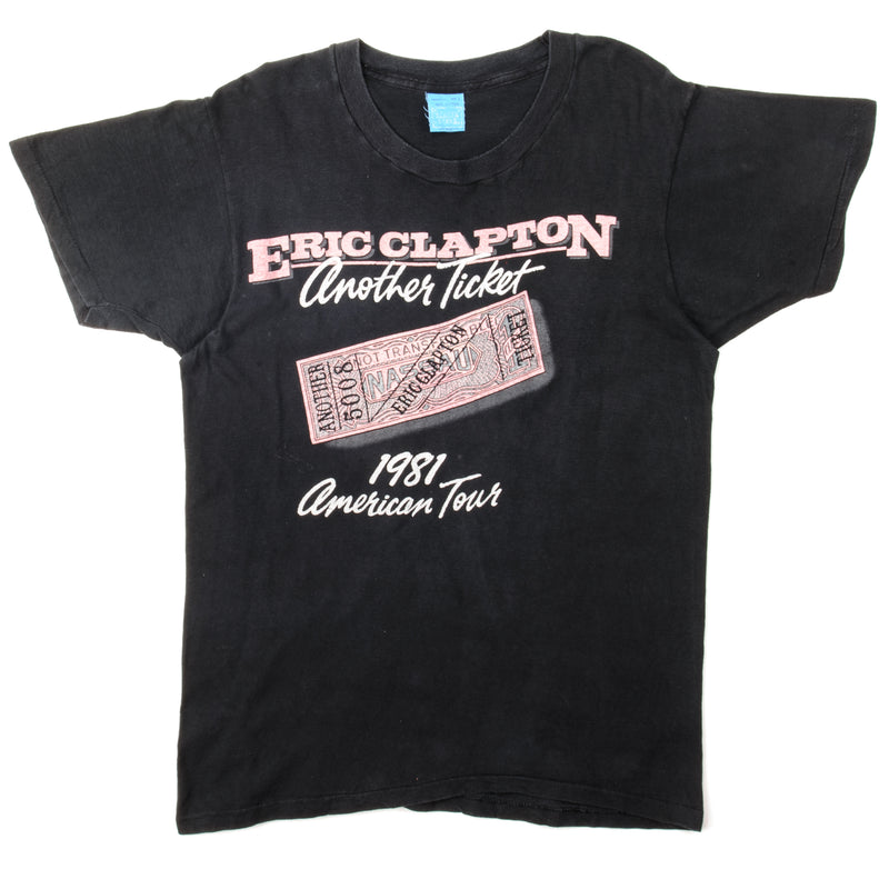 Vintage Eric Clapton Another Ticket American Tour 1981 Tee Shirt Size Small Made In USA. BLACK
