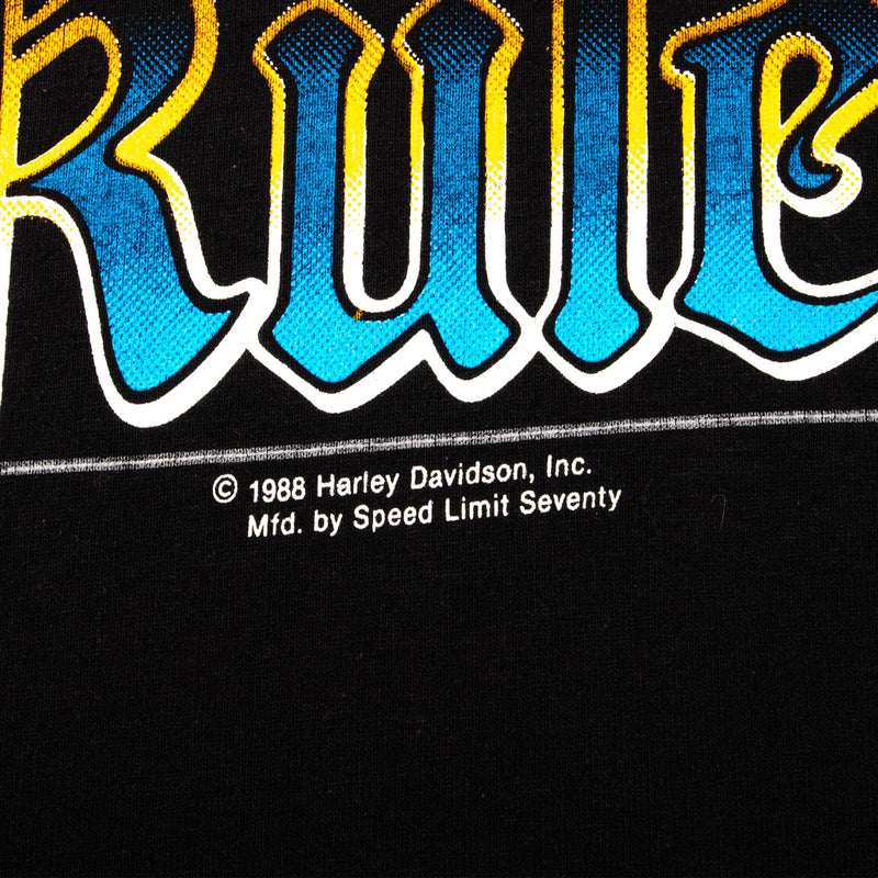 Vintage Harley Davidson Harley Rules Tee Shirt 1988 Size XL Made In USA With Single Stitch Sleeves.
