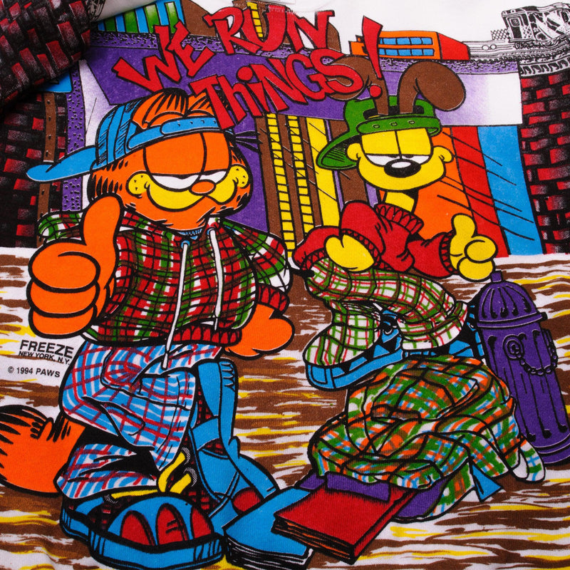 VINTAGE ALL OVER PRINT GARFIELD BY FREEZE NEW YORK SWEATSHIRT 1994 SIZE LARGE