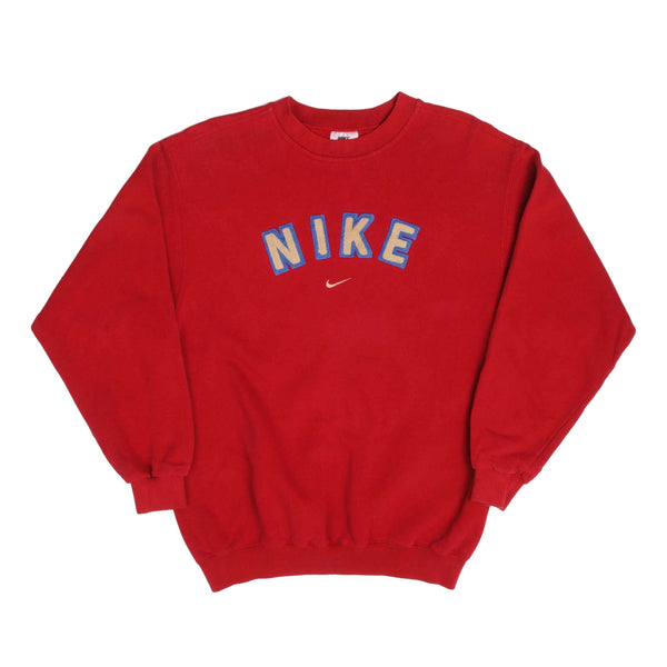 Vintage Red Nike Centered Swoosh Sweatshirt 90s Size M Made In USA.