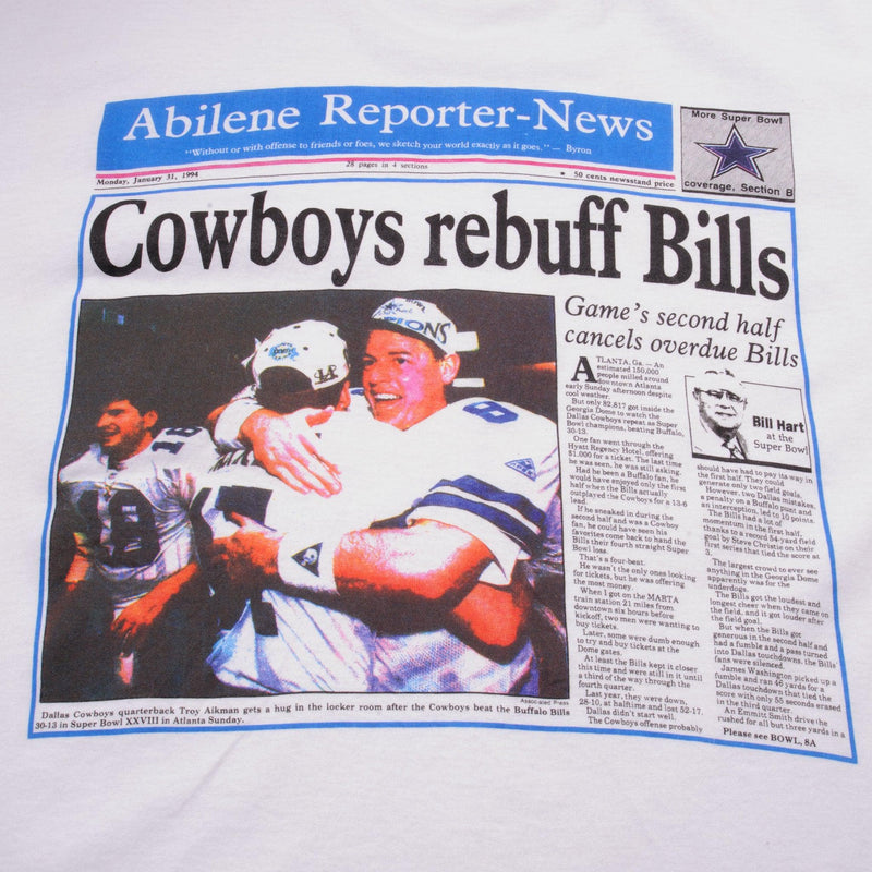 Vintage NFL Dallas Cowboys Champion Vs Buffalo Bills Tee Shirt 1994 Size XL Made In USA With Singe Stitch Sleeves