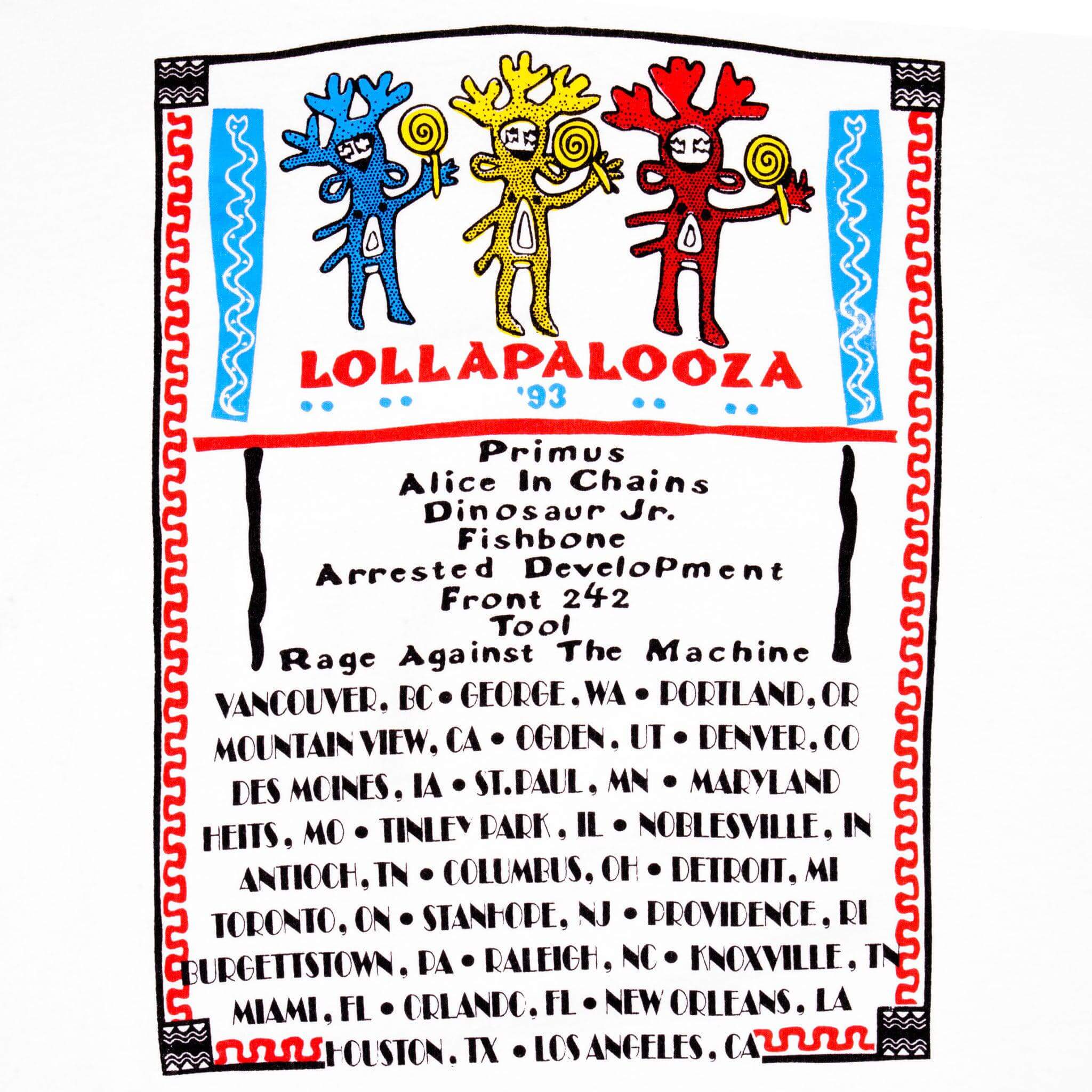 Vintage Alice In Chains Lollapalooza' 93 Tee Shirt 1994 Size XL Made In USA With Single Stitch Sleeves