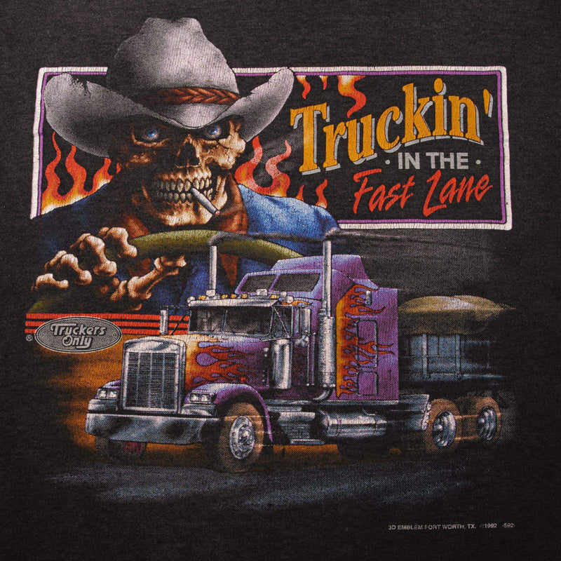 VINTAGE 3D EMBLEM TRUCKERS ONLY TEE SHIRT 1992 SIZE XL MADE IN USA