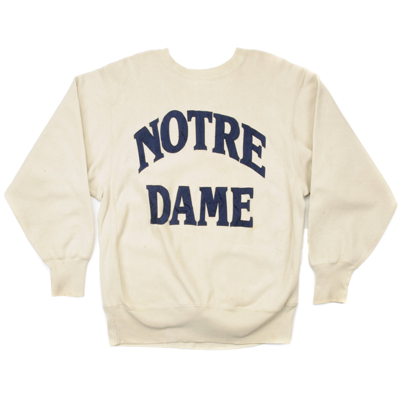Vintage Champion Reverse Weave Notre Dame Sweatshirt 1990-Mid 1990’S Size XL Made In USA. IVORY