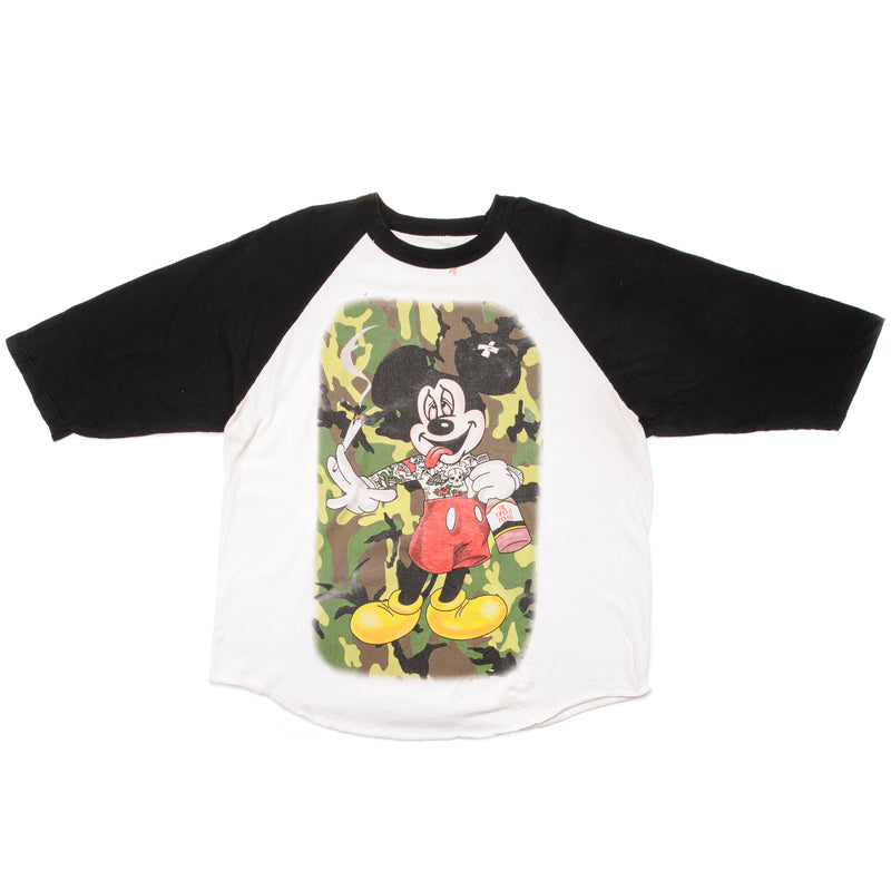 Vintage Mickey Mouse Drunk And High Raglan Tee Shirt Size XL.
