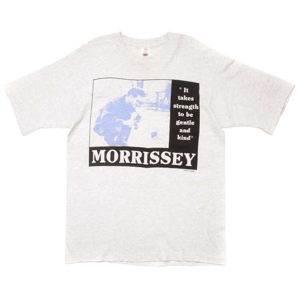 Vintage Morrissey It Takes Strength To Be Gentle And Kind Tee Shirt Size Large Made In USA. GREY
