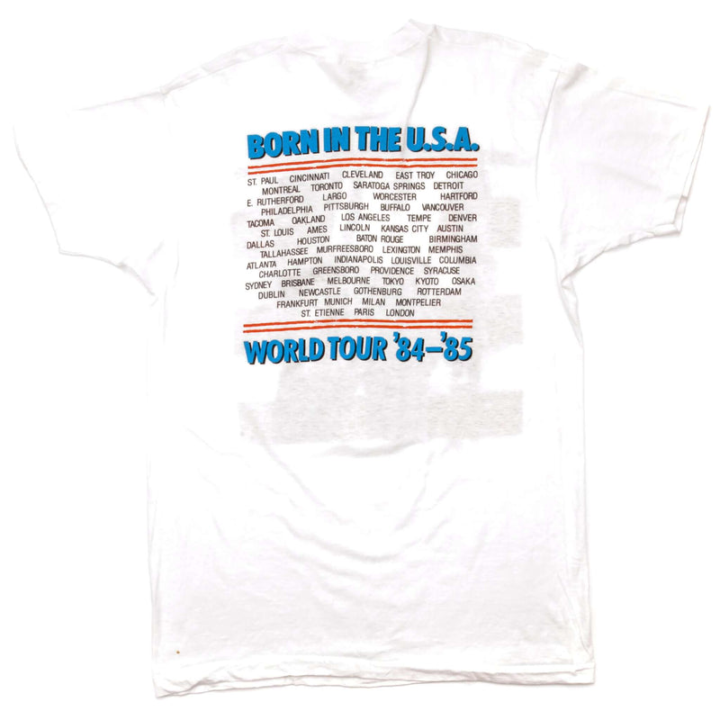 Vintage Bruce Springsteen And The E Street Band Born In Usa World Tour 84-85 Tee Shirt Size Medium Made In USA. WHITE