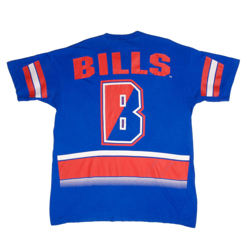 Vintage All Over Print NFL Buffalo Bills Tee Shirt 1994 Size XL Made In USA With Single Stitch Sleeves