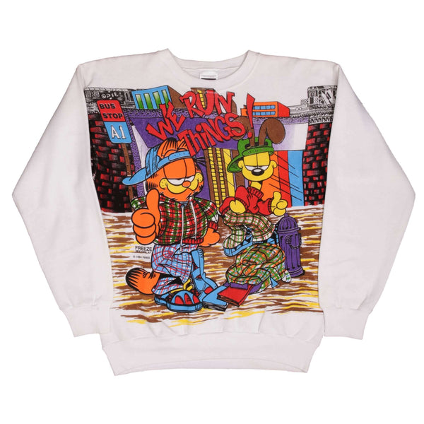 VINTAGE ALL OVER PRINT GARFIELD BY FREEZE NEW YORK SWEATSHIRT 1994 SIZE LARGE
