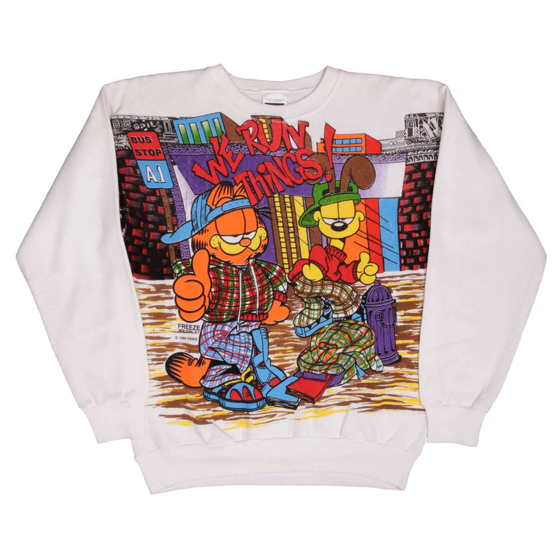 VINTAGE ALL OVER PRINT GARFIELD BY FREEZE NEW YORK SWEATSHIRT 1994 SIZE LARGE