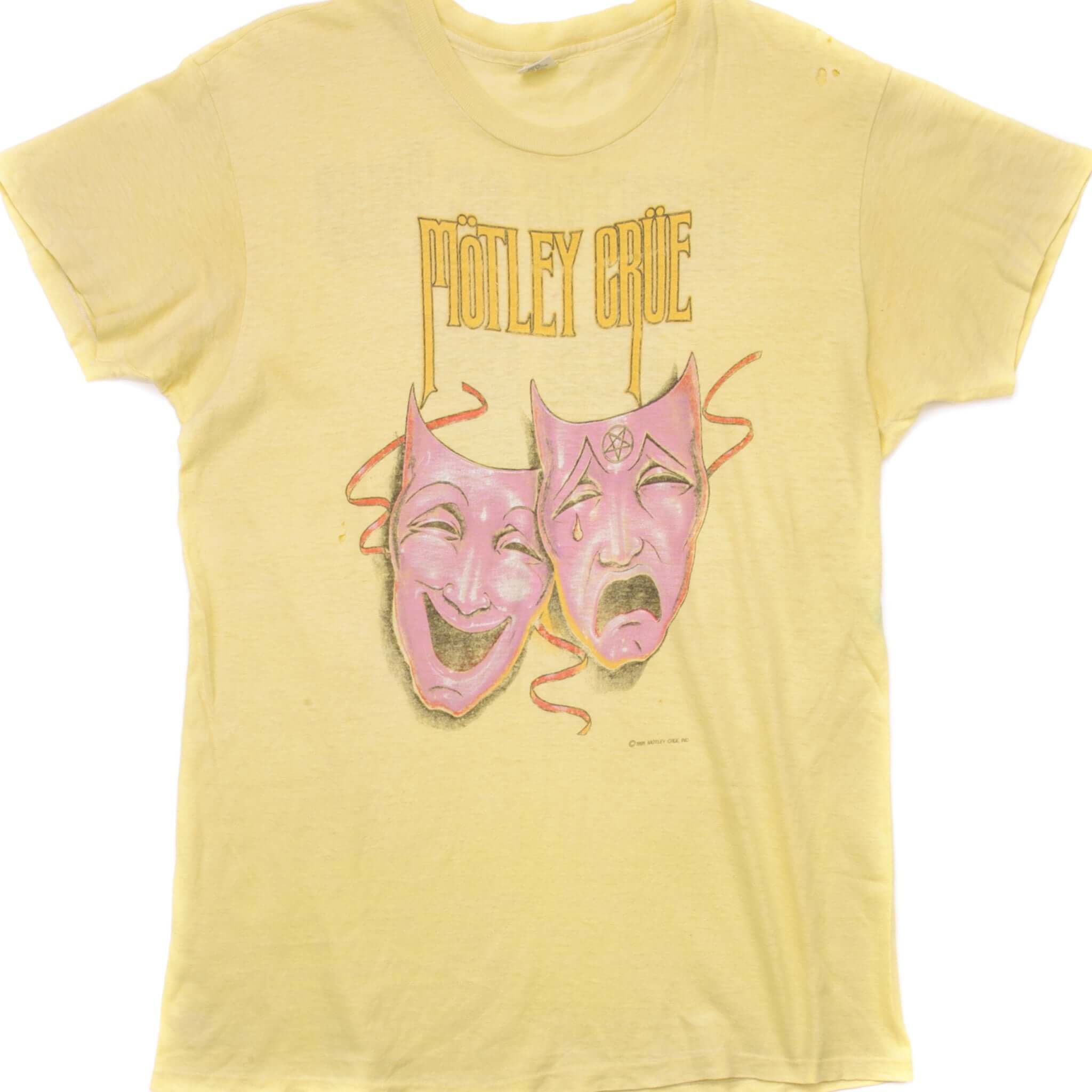 Vintage Motley Crue Theatre Of Pain Local Crue Tour Tee Shirt 1985 Size Medium Made In USA. yellow
