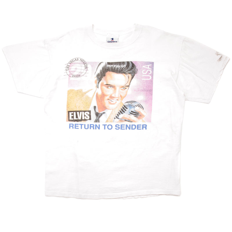 Vintage Elvis Presley Return To Sender Tee Shirt Size Large Made In USA. WHITE