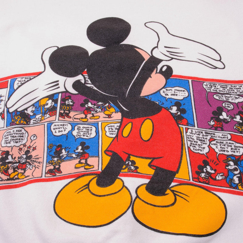 Vintage White Disney Mickey Mouse Cartoon Comics By Velva Sheen Sweatshirt 1980S Size Large Made In USA