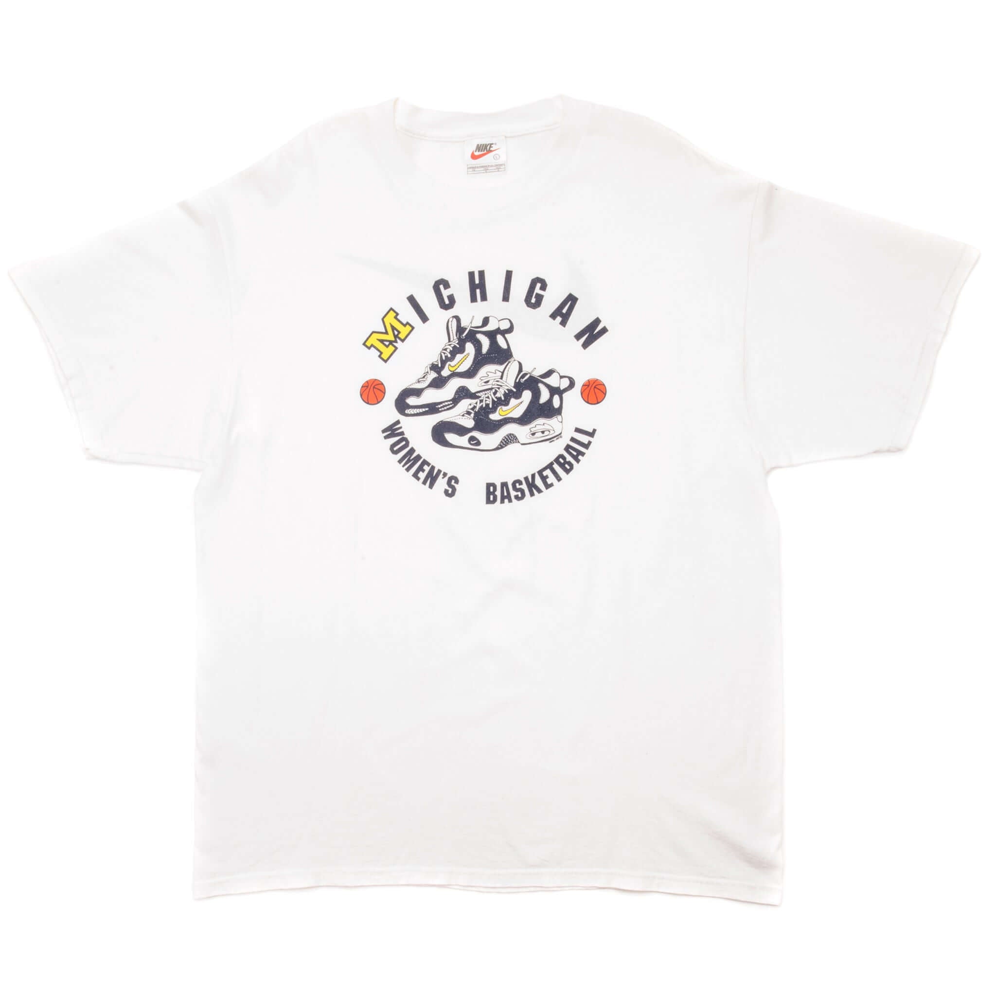 Vintage Nike Michigan Women's Basketball Tee Shirt Size Large. WHITE