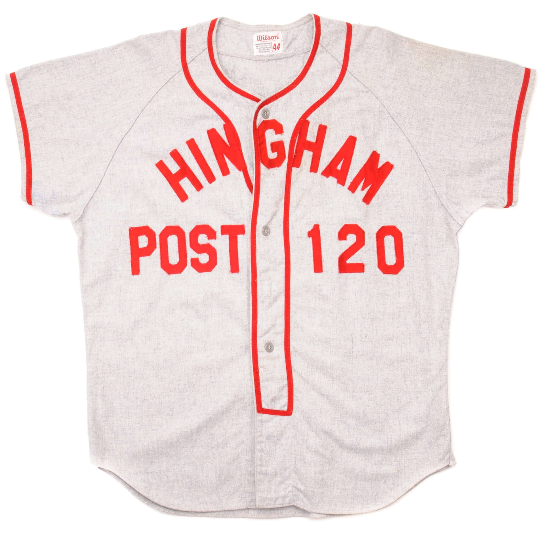 Vintage Wilson Baseball Jersey Hingham Post 120 Number 23 Size XL Made In USA. GREY