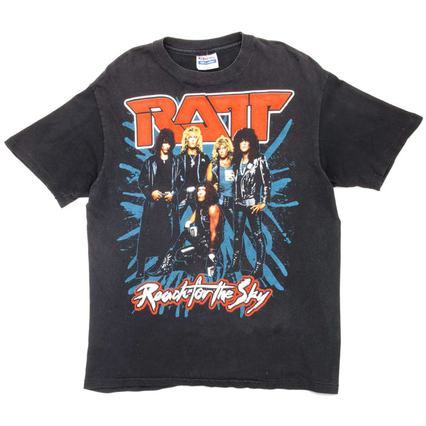 VINTAGE RATT REACH FOR THE SKY WORLD TOUR TEE SHIRT 1989 SIZE MEDIUM MADE IN USA, BLACK