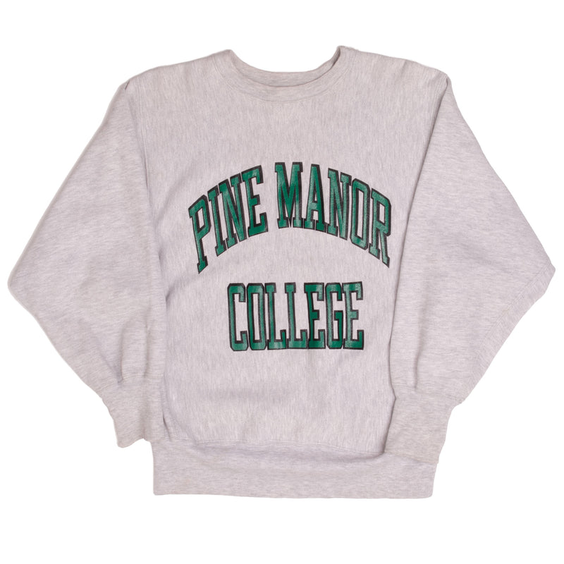Vintage Reverse Weave Tri Blend Pine Manor College Champion Sweatshirt 1980S Size Medium Made In USA