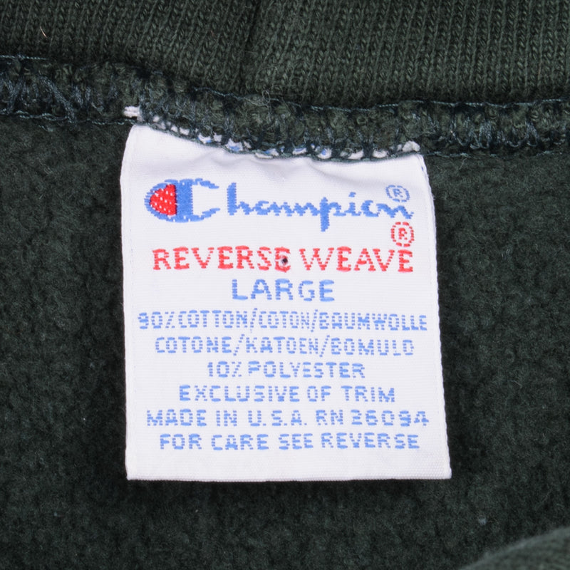 Vintage Green Reverse Weave Champion Hoodie Sweatshirt 1990S Size Large Made In USA