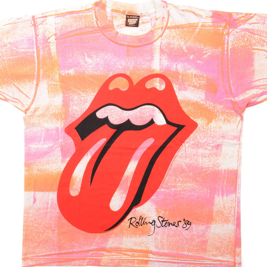 VINTAGE TIE-DYE THE ROLLING STONES SIZE – LARGE U Vintage IN rare TEE 1989 MADE usa SHIRT