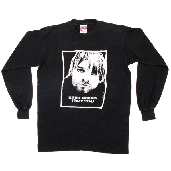 Vintage Kurt Cobain Long Sleeves Tee Shirt 1990s Size Medium Made In USA. black
