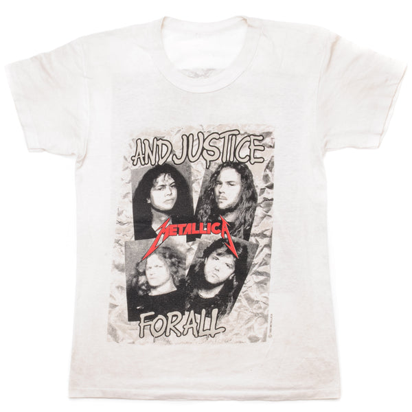 Vintage Metallica And Justice For All Tee Shirt 1988 Size Small With Single Stitch Sleeves. WHITE