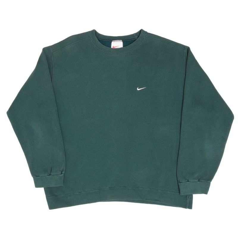 Vintage Nike Swoosh Green Crewneck Sweatshirt 1990S Size Large Made In USA