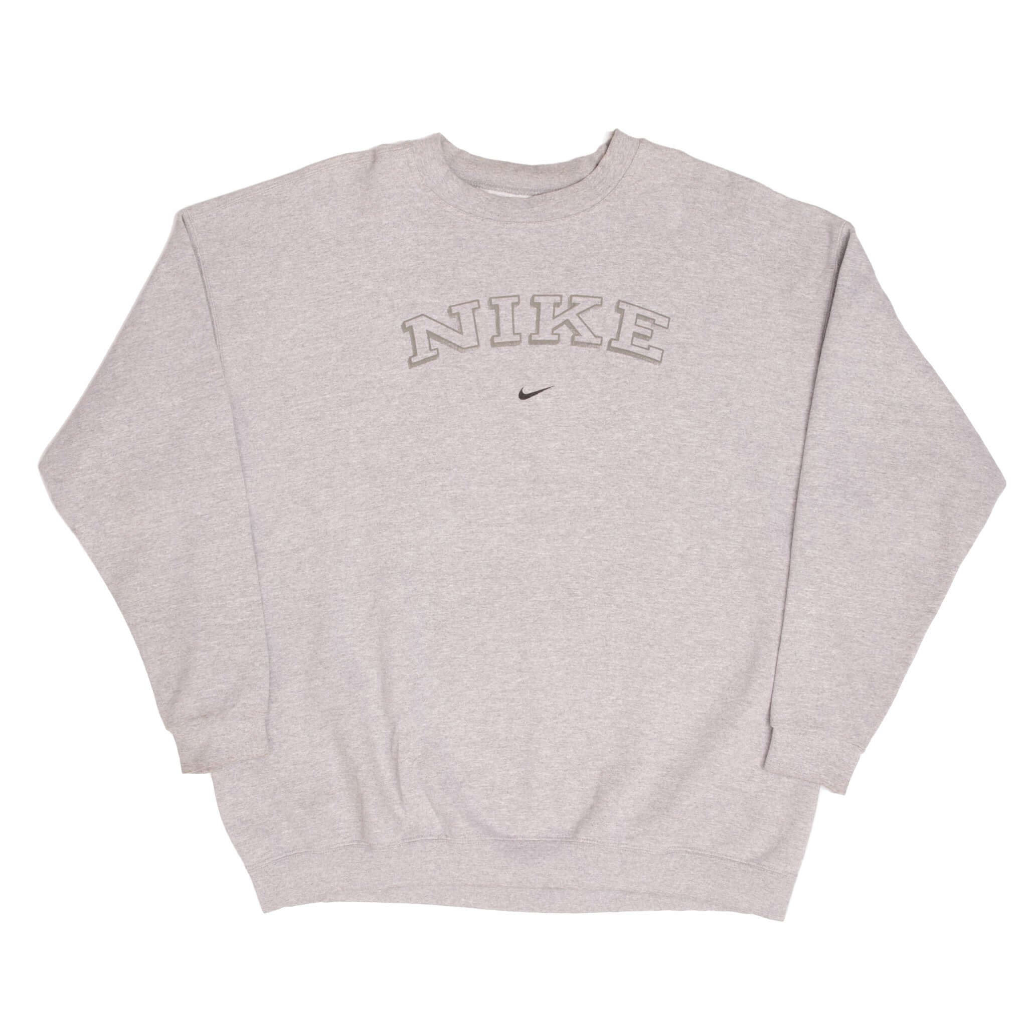 Vintage Grey Nike Swoosh Spellout Crewneck Sweatshirt 1990S Size 2XL Made In USA