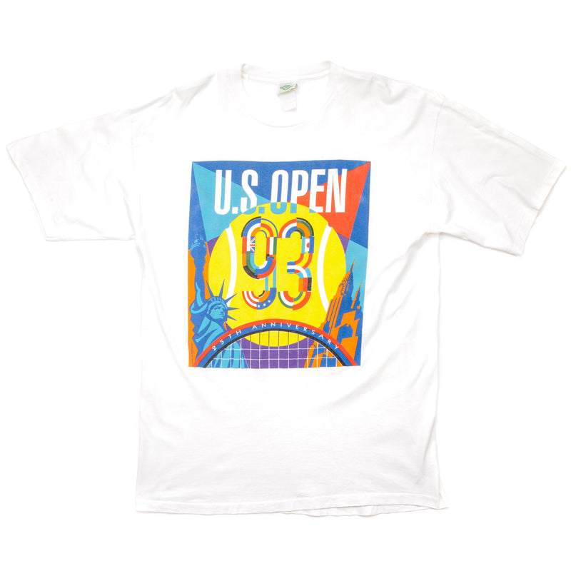 Vintage US Open 25Th Anniversary Tee Shirt 1993 Size Large with single stitch sleeves. white