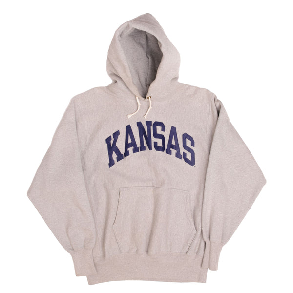 Vintage Reverse Weave Kansas University Champion Sweatshirt Hoodie 1990S Size Large Made In USA