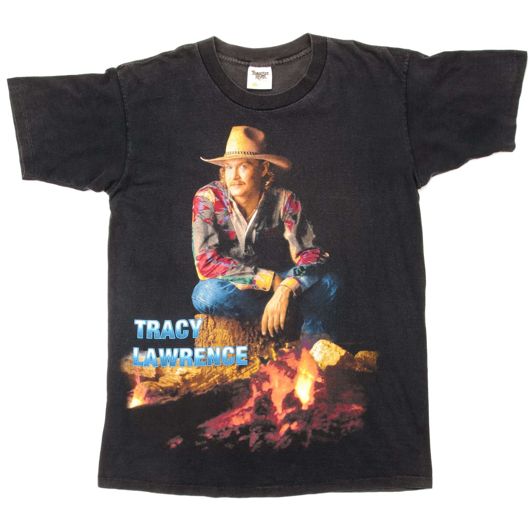 Vintage Tracy Lawrence Live Tee Shirt 90s Size Large Made In USA with single stitch sleeves. black