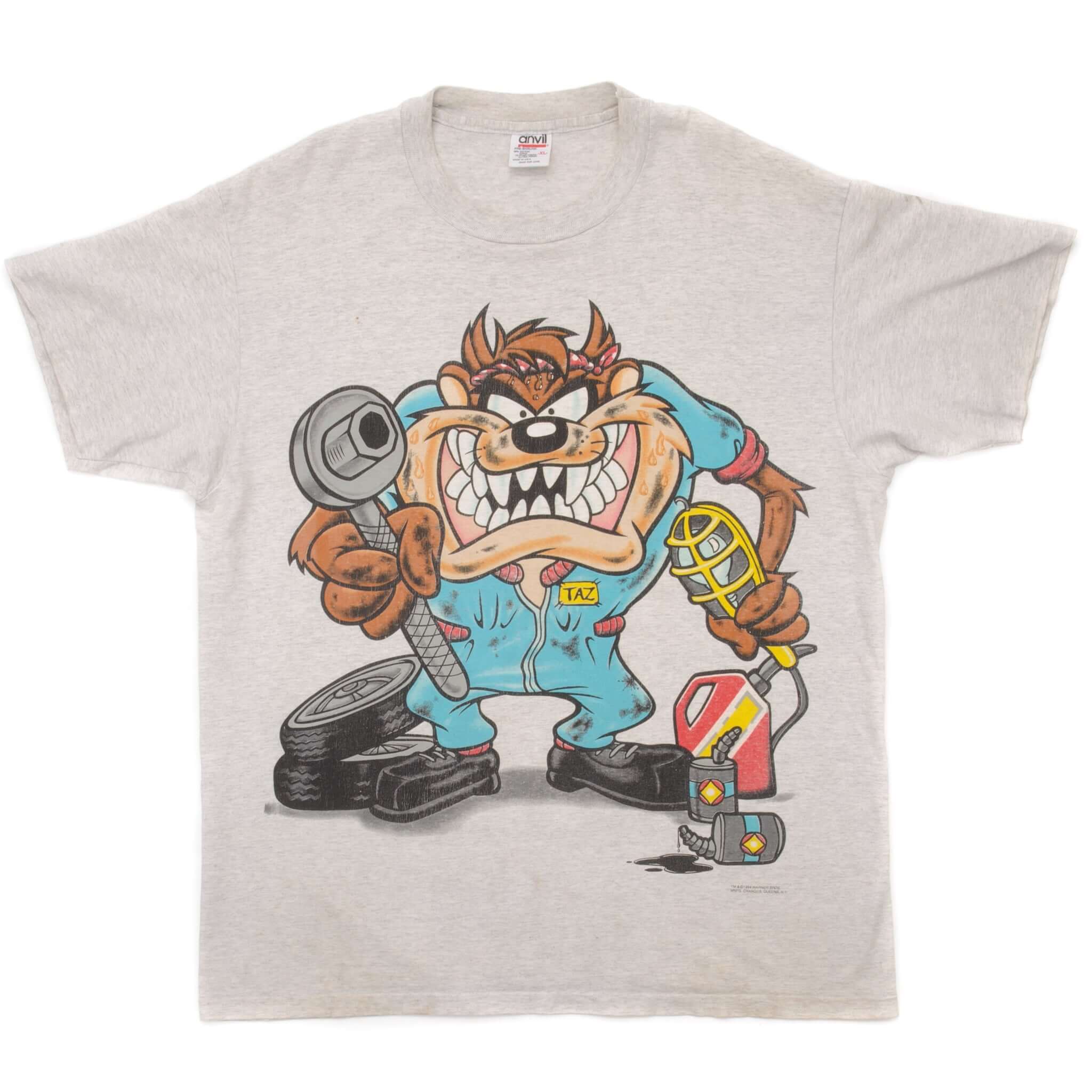 Vintage Looney Tunes Taz Tee Shirt 1994 Size XL Made In USA With Single Stitch Sleeves. GREY
