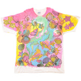 Vintage All Over Print Fish And Crustacean Tee Shirt Size XL Made In USA With Single Stitch Sleeves.