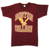 Vintage Champion Boston College Tee Shirt Early 1980S-1990 Size Small Made In USA with single stitch sleeves. red