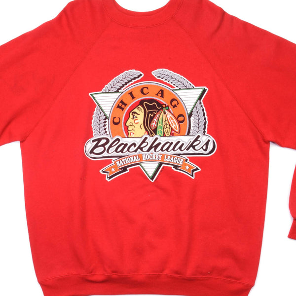 SUDADERA VINTAGE DE LOS CHICAGO BLACKHAWKS DE LA NHL DE 1991, TALLA XL, FABRICADA EN EE. UU.