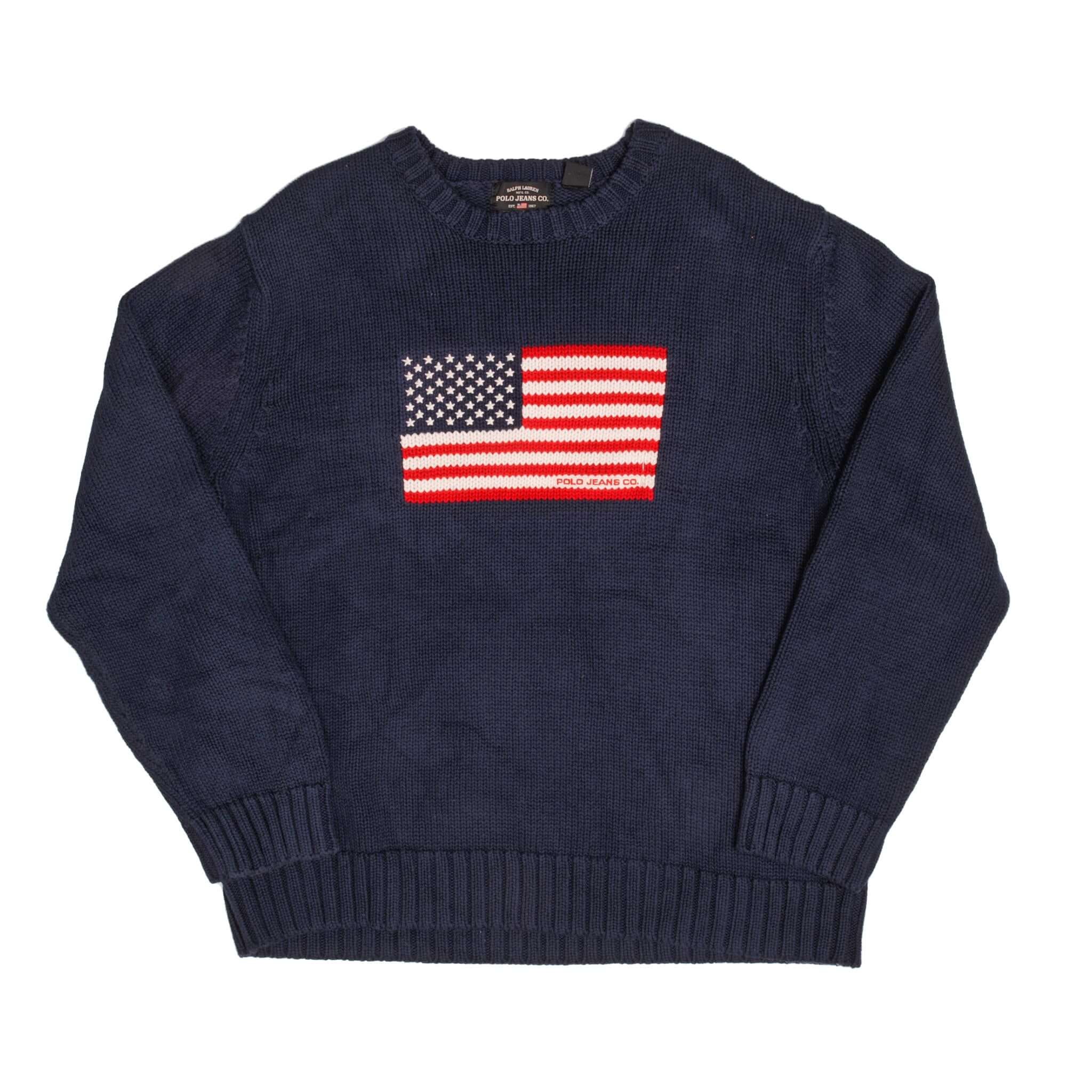 VINTAGE RALPH LAUREN USA FLAG KNIT 1990S SWEATSHIRT SIZE XL