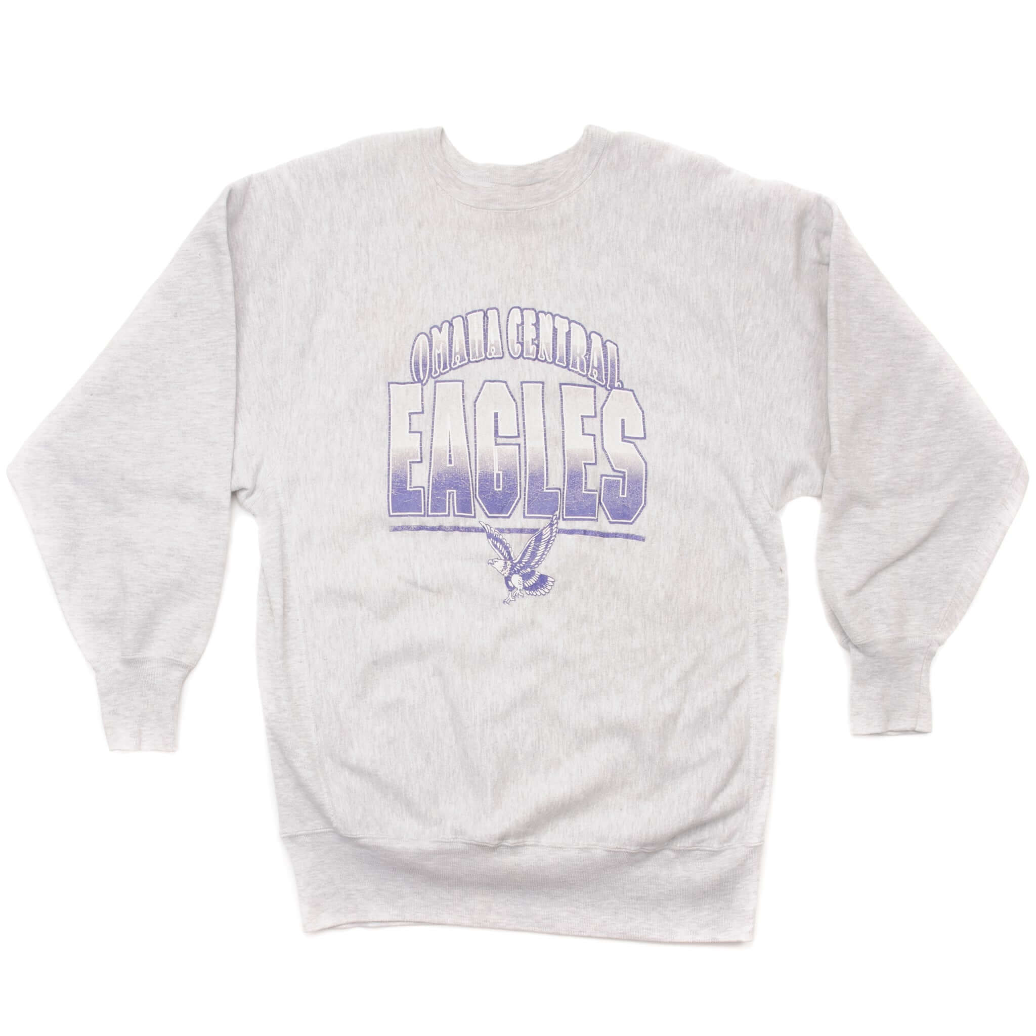 Vintage Champion Reverse Weave Omaha Central Eagles Sweatshirt 1990s Size 2XL Made In USA. grey
