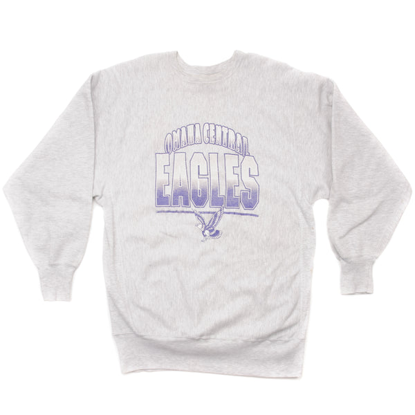 Vintage Champion Reverse Weave Omaha Central Eagles Sweatshirt 1990s Size 2XL Made In USA. grey
