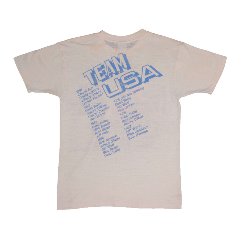 Vintage AMA Motocross Team Usa Nations Tour France 1987 Tee Shirt Size Medium With Single Stitch Sleeves